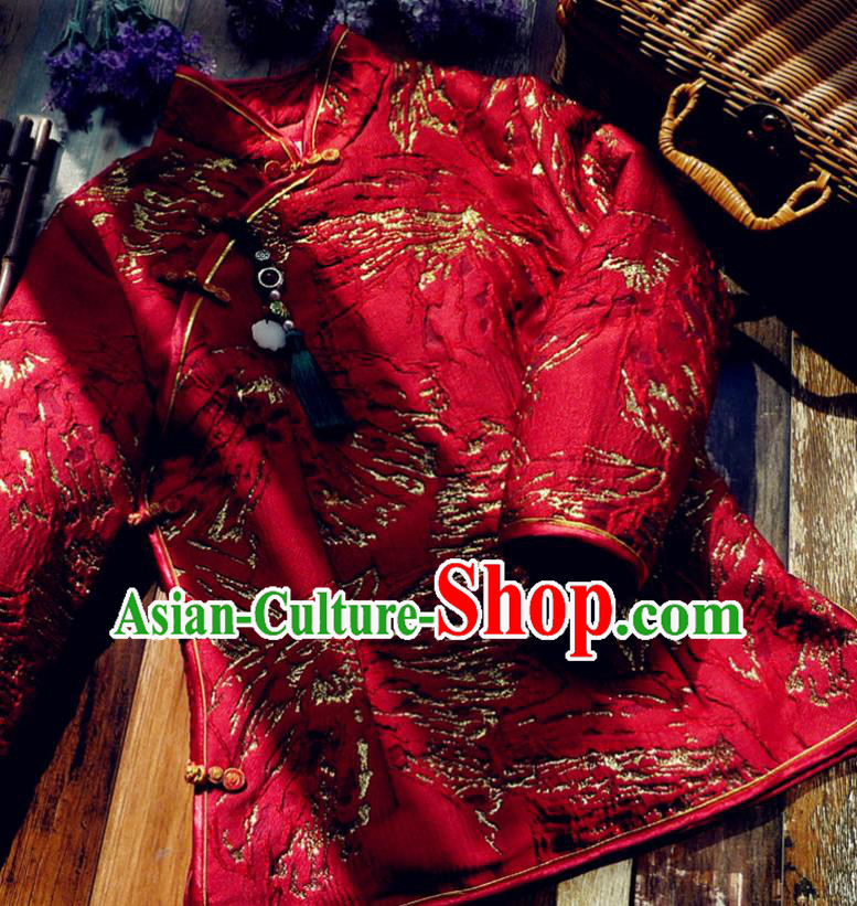 Chinese Traditional Winter Embroidered Red Jacket National Tang Suit Overcoat Costumes for Women Chinese Traditional Winter Embroidered Red Jacket National Tang Suit Overcoat Costumes for Women