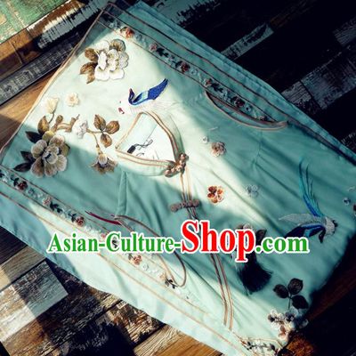 Chinese Traditional Embroidered Green Silk Qipao Dress National Tang Suit Cheongsam Costumes for Women
