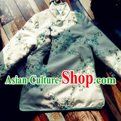 Chinese Traditional Winter Embroidered Green Cotton Padded Jacket National Tang Suit Overcoat Costumes for Women