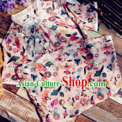 Chinese Traditional Embroidered Pink Silk Qipao Dress National Tang Suit Cheongsam Costumes for Women