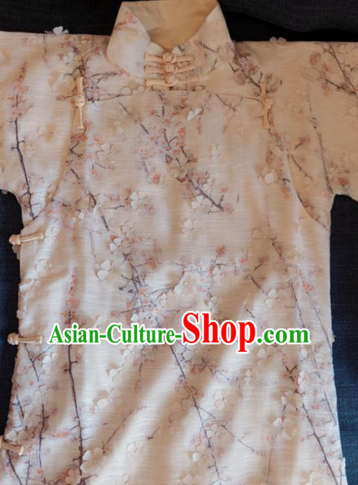 Chinese Traditional Embroidered Beige Qipao Dress National Tang Suit Cheongsam Costumes for Women Chinese Traditional Embroidered Beige Qipao Dress National Tang Suit Cheongsam Costumes for Women