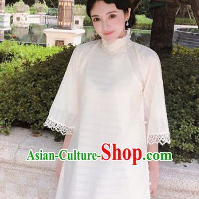 Chinese Traditional White Qipao Dress National Tang Suit Cheongsam Costumes for Women