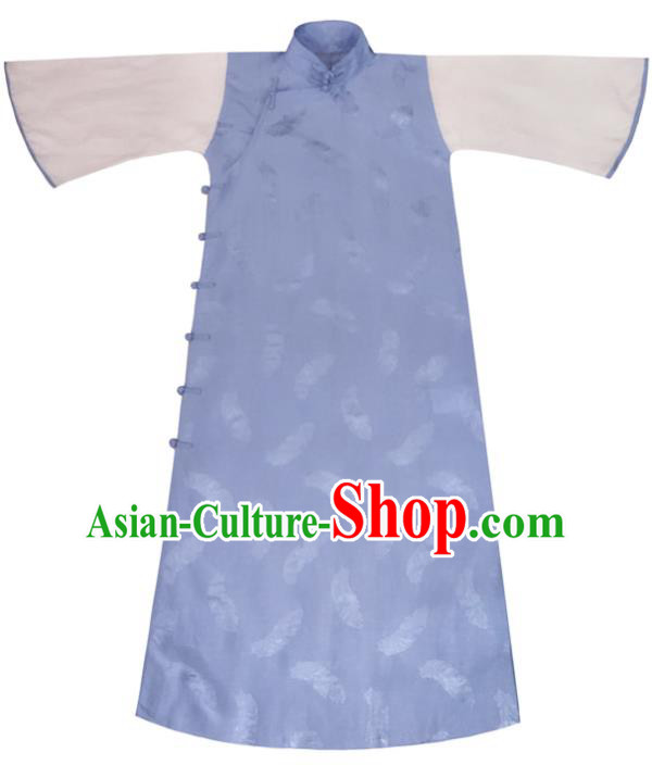 Chinese Traditional Jacquard Blue Qipao Dress National Tang Suit Cheongsam Costumes for Women Chinese Traditional Jacquard Blue Qipao Dress National Tang Suit Cheongsam Costumes for Women