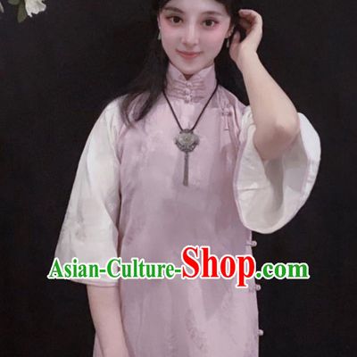 Chinese Traditional Jacquard Pink Qipao Dress National Tang Suit Cheongsam Costumes for Women