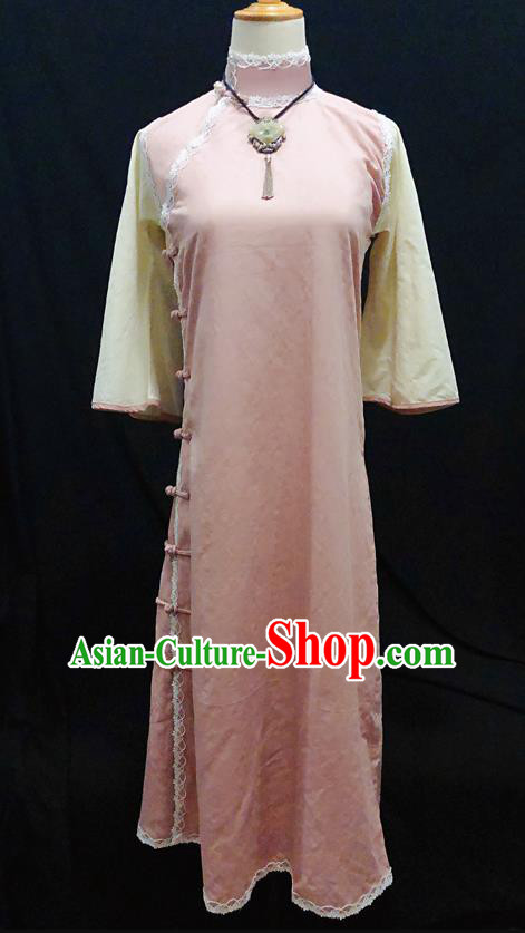 Chinese Traditional Pink Qipao Dress National Tang Suit Cheongsam Costumes for Women