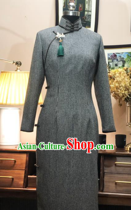 Chinese Traditional Grey Woolen Qipao Dress National Tang Suit Cheongsam Costumes for Women Chinese Traditional Grey Woolen Qipao Dress National Tang Suit Cheongsam Costumes for Women