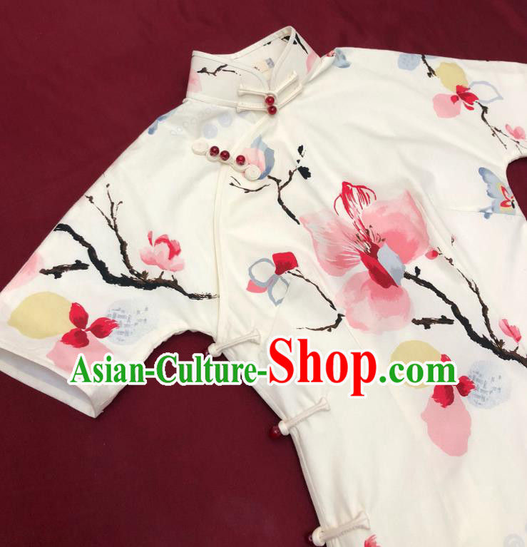 Chinese Traditional Printing White Qipao Dress National Tang Suit Cheongsam Costumes for Women Chinese Traditional Printing White Qipao Dress National Tang Suit Cheongsam Costumes for Women