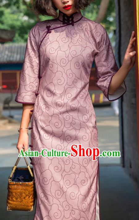 Chinese Traditional Lilac Flax Qipao Dress National Tang Suit Cheongsam Costumes for Women Chinese Traditional Lilac Flax Qipao Dress National Tang Suit Cheongsam Costumes for Women