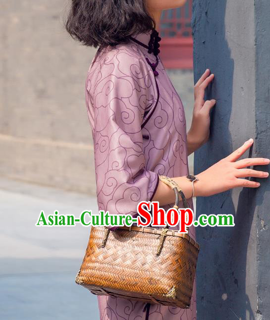 Chinese Traditional Lilac Flax Qipao Dress National Tang Suit Cheongsam Costumes for Women Chinese Traditional Lilac Flax Qipao Dress National Tang Suit Cheongsam Costumes for Women