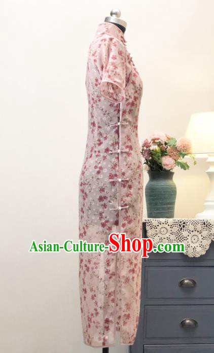 Chinese Traditional Pink Chiffon Qipao Dress National Tang Suit Cheongsam Costumes for Women Chinese Traditional Pink Chiffon Qipao Dress National Tang Suit Cheongsam Costumes for Women