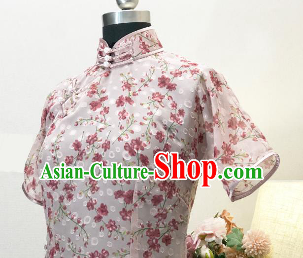 Chinese Traditional Pink Chiffon Qipao Dress National Tang Suit Cheongsam Costumes for Women Chinese Traditional Pink Chiffon Qipao Dress National Tang Suit Cheongsam Costumes for Women