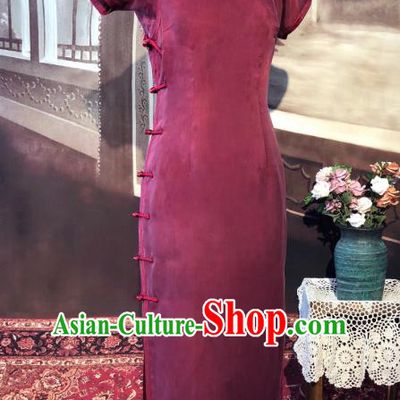 Chinese Traditional Wine Red Qipao Dress National Tang Suit Cheongsam Costumes for Women