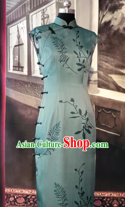 Chinese Traditional Green Silk Qipao Dress National Tang Suit Cheongsam Costumes for Women Chinese Traditional Green Silk Qipao Dress National Tang Suit Cheongsam Costumes for Women