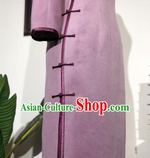 Chinese Traditional Violet Woolen Qipao Dress National Tang Suit Cheongsam Costumes for Women Chinese Traditional Violet Woolen Qipao Dress National Tang Suit Cheongsam Costumes for Women
