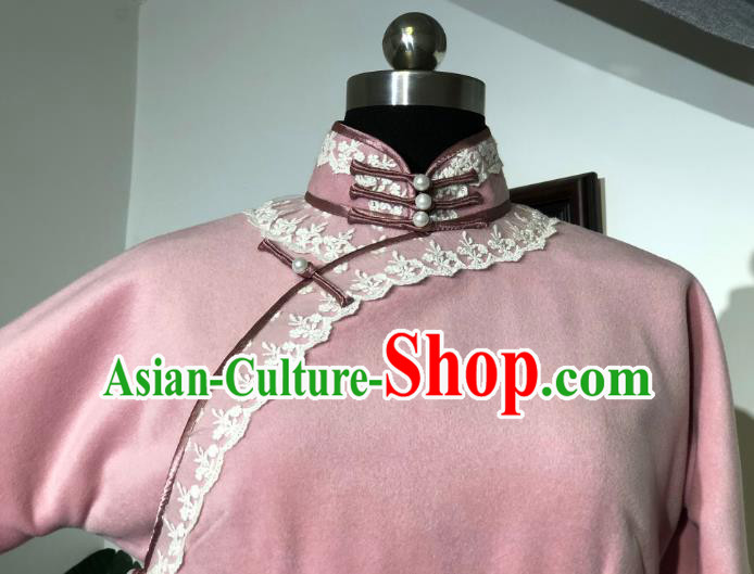 Chinese Traditional Pink Woolen Qipao Dress National Tang Suit Cheongsam Costumes for Women Chinese Traditional Pink Woolen Qipao Dress National Tang Suit Cheongsam Costumes for Women