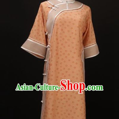 Chinese Traditional Orange Qipao Dress National Tang Suit Cheongsam Costumes for Women