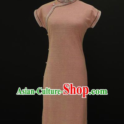 Chinese Traditional Pink Knitting Qipao Dress National Tang Suit Cheongsam Costumes for Women