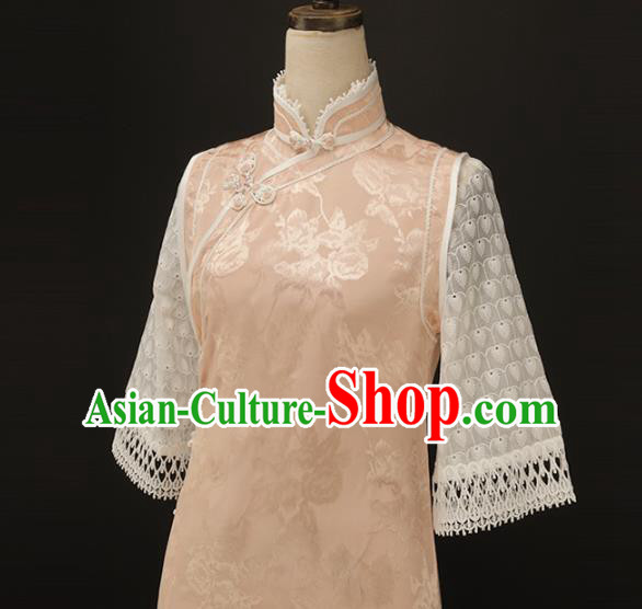 Chinese Traditional Jacquard Pink Qipao Dress National Tang Suit Cheongsam Costumes for Women Chinese Traditional Jacquard Pink Qipao Dress National Tang Suit Cheongsam Costumes for Women