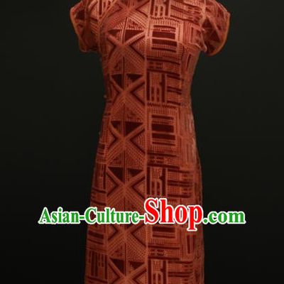 Chinese Traditional Rust Red Velvet Qipao Dress National Tang Suit Cheongsam Costumes for Women