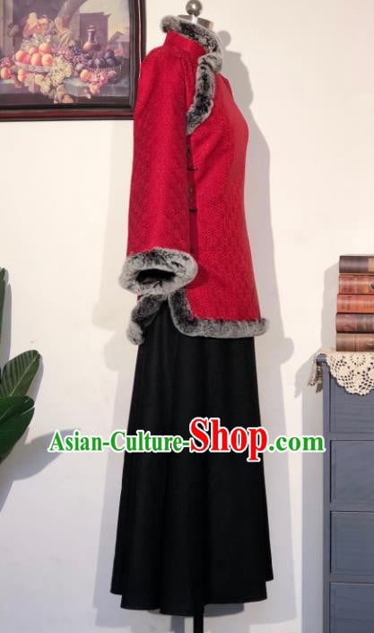 Chinese Traditional Winter Red Coat National Tang Suit Overcoat Costumes for Women Chinese Traditional Winter Red Coat National Tang Suit Overcoat Costumes for Women