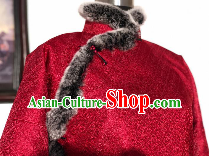 Chinese Traditional Winter Red Coat National Tang Suit Overcoat Costumes for Women Chinese Traditional Winter Red Coat National Tang Suit Overcoat Costumes for Women