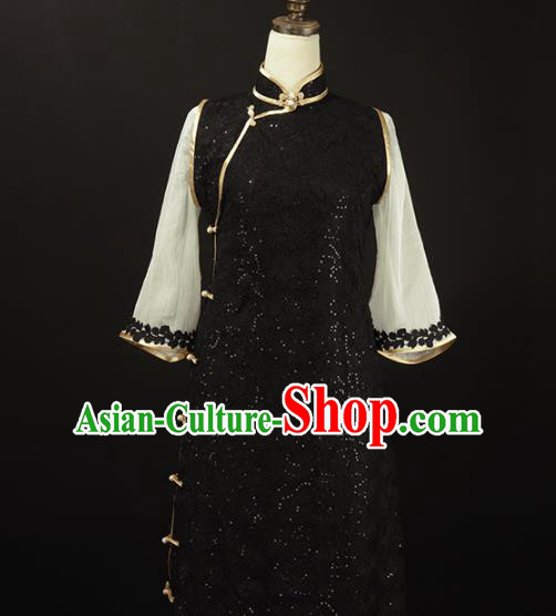 Chinese Traditional Black Lace Qipao Dress National Tang Suit Cheongsam Costumes for Women Chinese Traditional Black Lace Qipao Dress National Tang Suit Cheongsam Costumes for Women