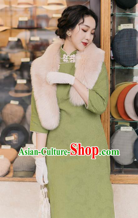 Chinese Traditional Retro Green Qipao Dress National Tang Suit Cheongsam Costumes for Women Chinese Traditional Retro Green Qipao Dress National Tang Suit Cheongsam Costumes for Women