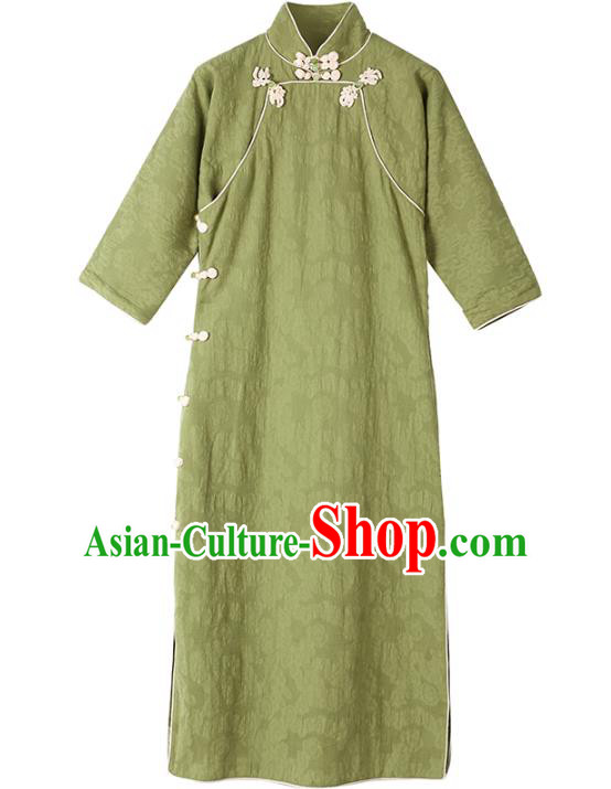 Chinese Traditional Retro Green Qipao Dress National Tang Suit Cheongsam Costumes for Women Chinese Traditional Retro Green Qipao Dress National Tang Suit Cheongsam Costumes for Women