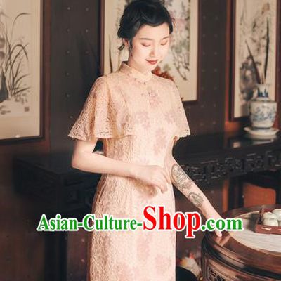 Chinese Traditional Retro Beige Qipao Dress National Tang Suit Cheongsam Costumes for Women