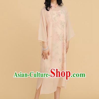 Republic of China Traditional Apricot Qipao Dress Chinese National Tang Suit Cheongsam Costumes for Women