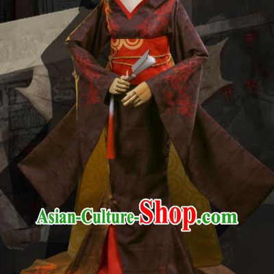 Japanese Traditional Cosplay Geisha Deep Purple Kimono Dress Japan Yukata Costumes for Women