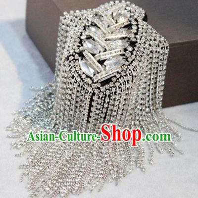 Top Cosplay Crystal Shoulder Board Compere Argent Tassel Shoulder Knot