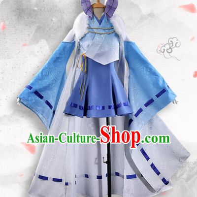 Japanese Traditional Cosplay Geisha Blue Kimono Dress Japan Costumes for Women