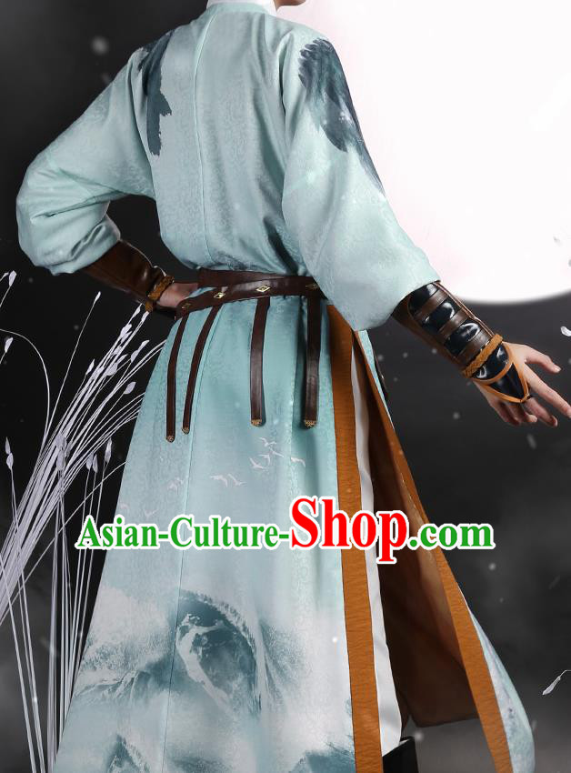Chinese Traditional Cosplay Knight Green Clothing Ancient Swordsman Costumes for Men