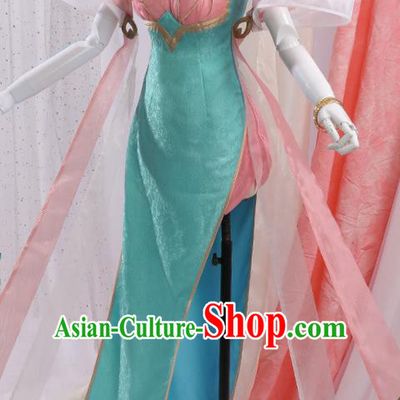Chinese Traditional Cosplay Green Qipao Dress Ancient Swordsman Costumes for Women