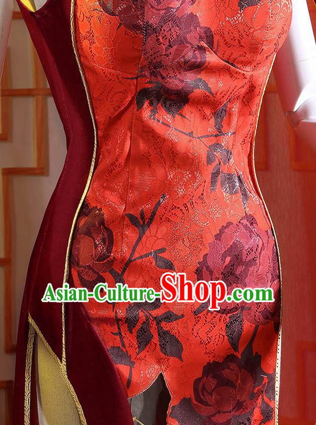 Chinese Traditional Cosplay Red Qipao Dress Ancient Swordsman Costumes for Women