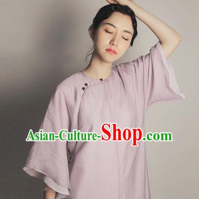 Republic of China Traditional Lilac Organza Qipao Dress Chinese National Tang Suit Cheongsam Costumes for Women