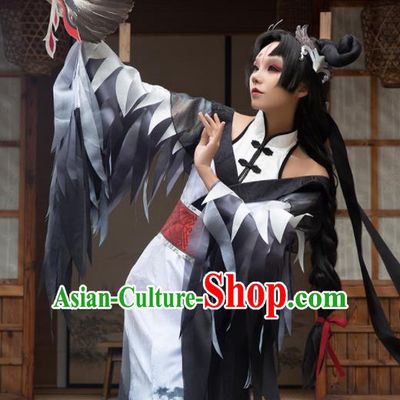 Japanese Traditional Cosplay Geisha Printing Grey Kimono Dress Japan Onmyoji Costumes for Women