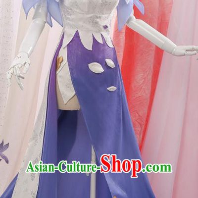 Chinese Traditional Cosplay Lilac Qipao Dress Ancient Swordsman Costumes for Women