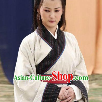 Chinese Traditional Han Dynasty Civilian Female White Hanfu Dress Ancient Drama Dame Historical Costumes for Women
