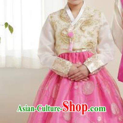Korean Traditional Bride Hanbok White Blouse and Pink Dress Garment Asian Korea Fashion Costume for Women