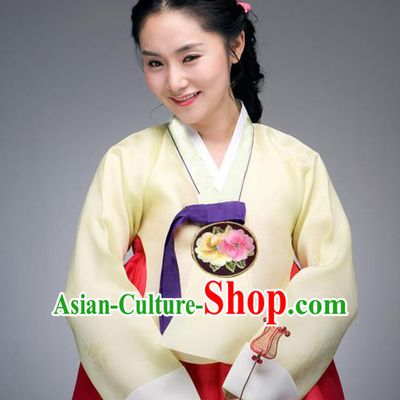 Korean Traditional Dance Hanbok Yellow Blouse and Red Dress Garment Asian Korea Fashion Costume for Women