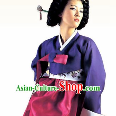Korean Traditional Dance Hanbok Purple Blouse and Rosy Dress Garment Asian Korea Fashion Costume for Women