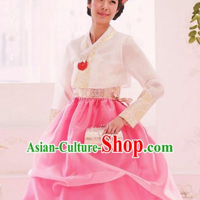 Korean Traditional Court Hanbok White Blouse and Pink Dress Garment Asian Korea Fashion Costume for Women