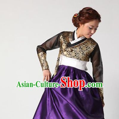 Korean Traditional Court Hanbok Black Blouse and Purple Dress Garment Asian Korea Fashion Costume for Women