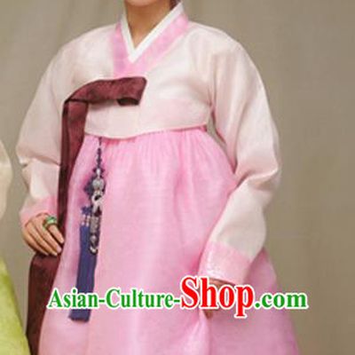 Korean Traditional Court Hanbok White Blouse and Pink Dress Garment Asian Korea Fashion Costume for Women