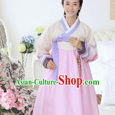 Korean Traditional Mother Hanbok White Blouse and Pink Dress Garment Asian Korea Fashion Costume for Women