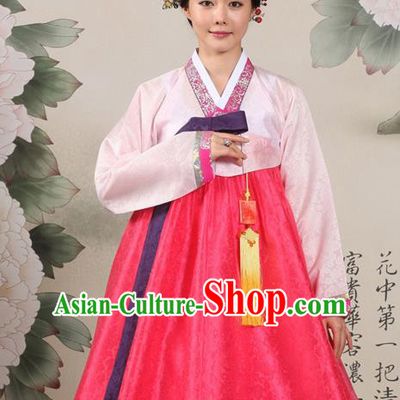 Korean Traditional Mother Hanbok Pink Blouse and Red Dress Garment Asian Korea Fashion Costume for Women