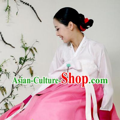 Korean Traditional Court Hanbok White Blouse and Pink Dress Garment Asian Korea Fashion Costume for Women
