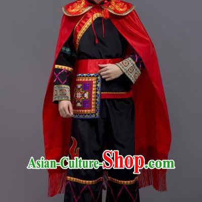 Chinese Traditional Yi Nationality Black Garment Ethnic Folk Dance Costume for Men